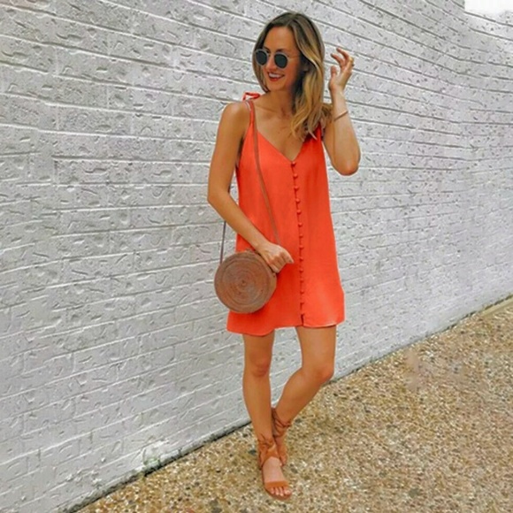 New Button up tie shoulder dress - Picture 3 of 8